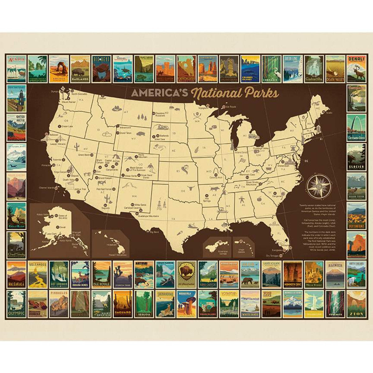 National Parks USA Map Poster Panel by Riley Blake P9157-Poster