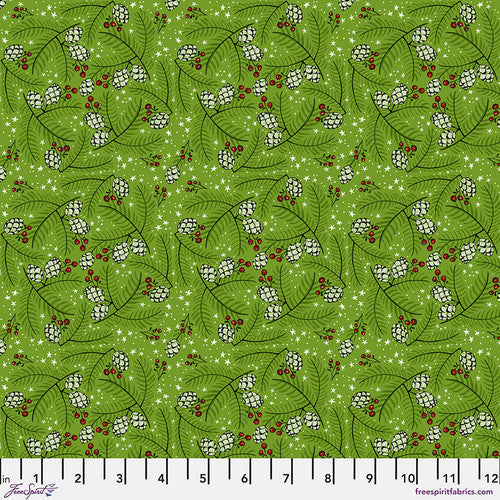 Winter Joy Pine Cones & Stars Green PWCD099.XGREEN