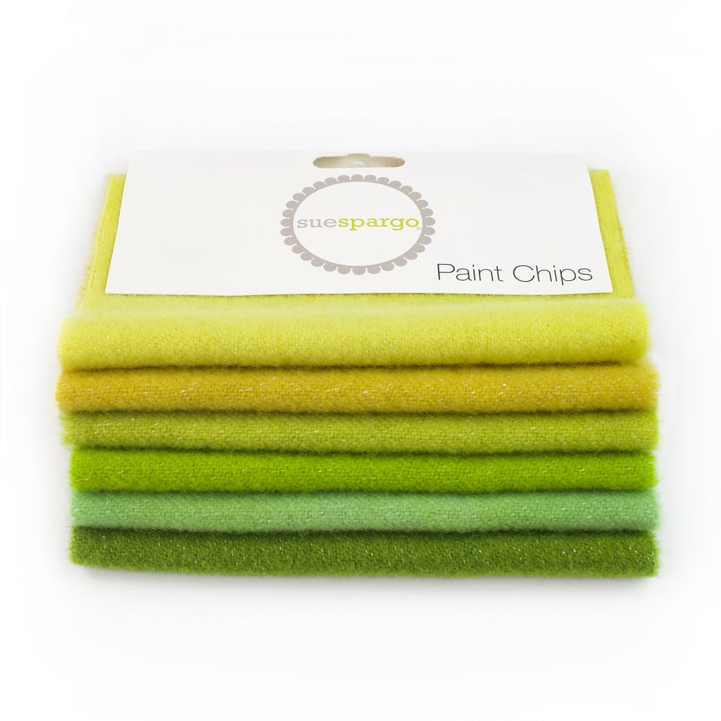 Sue Spargo Paint Chips Wool Charm 5"x5" - Sparkle Greens