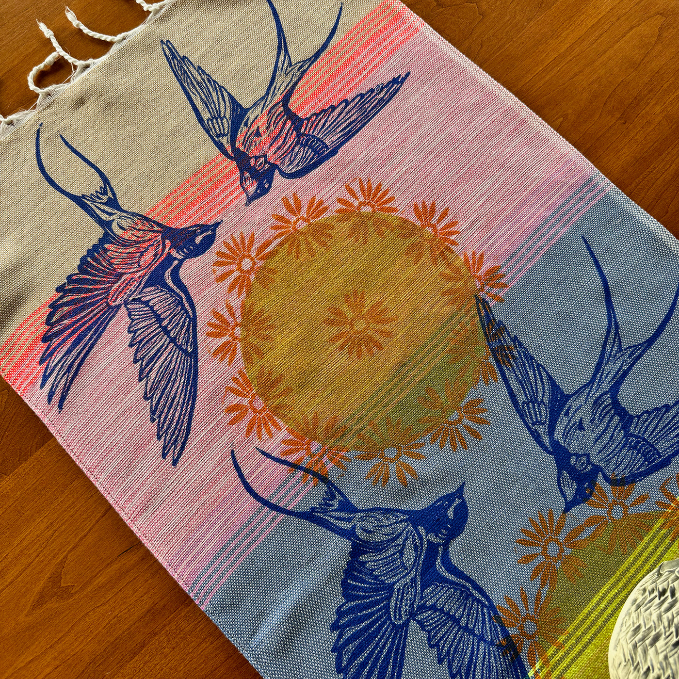 Swallows Hand Printed Table Runner - Valori Wells