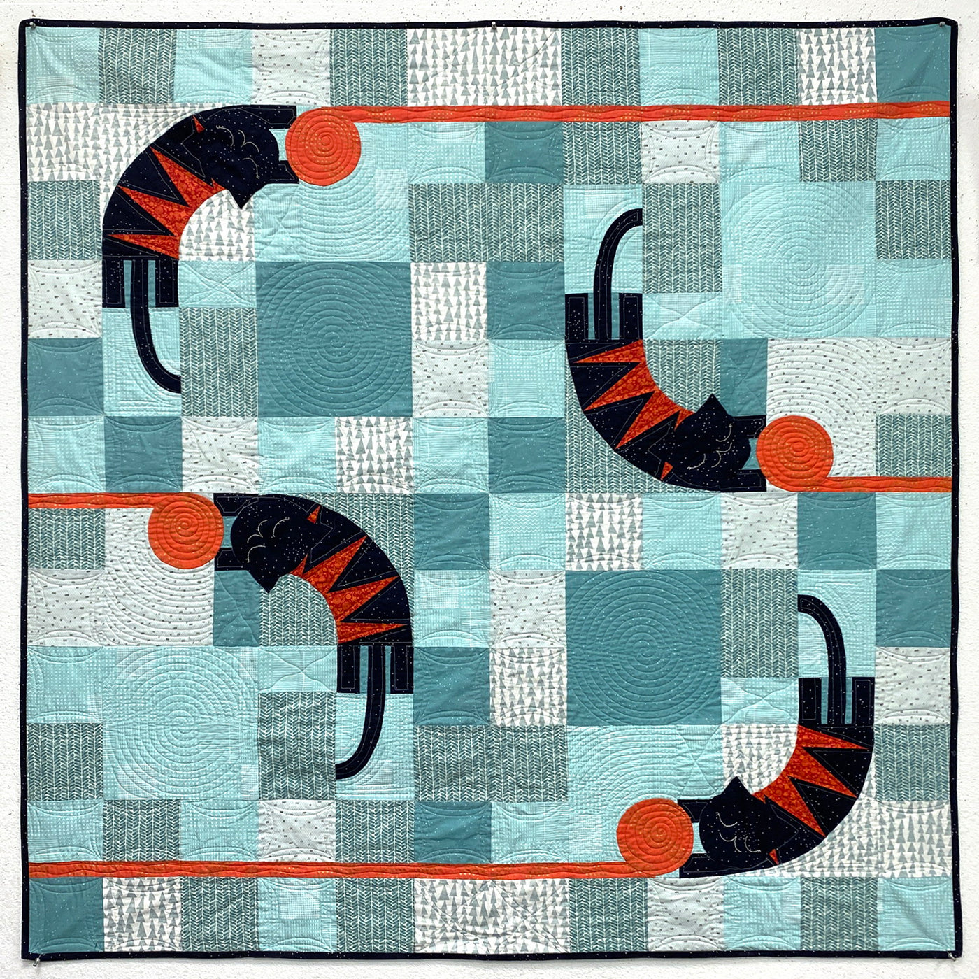 Cats Playing With Yarn - Finished Quilt by Lawry Thorn