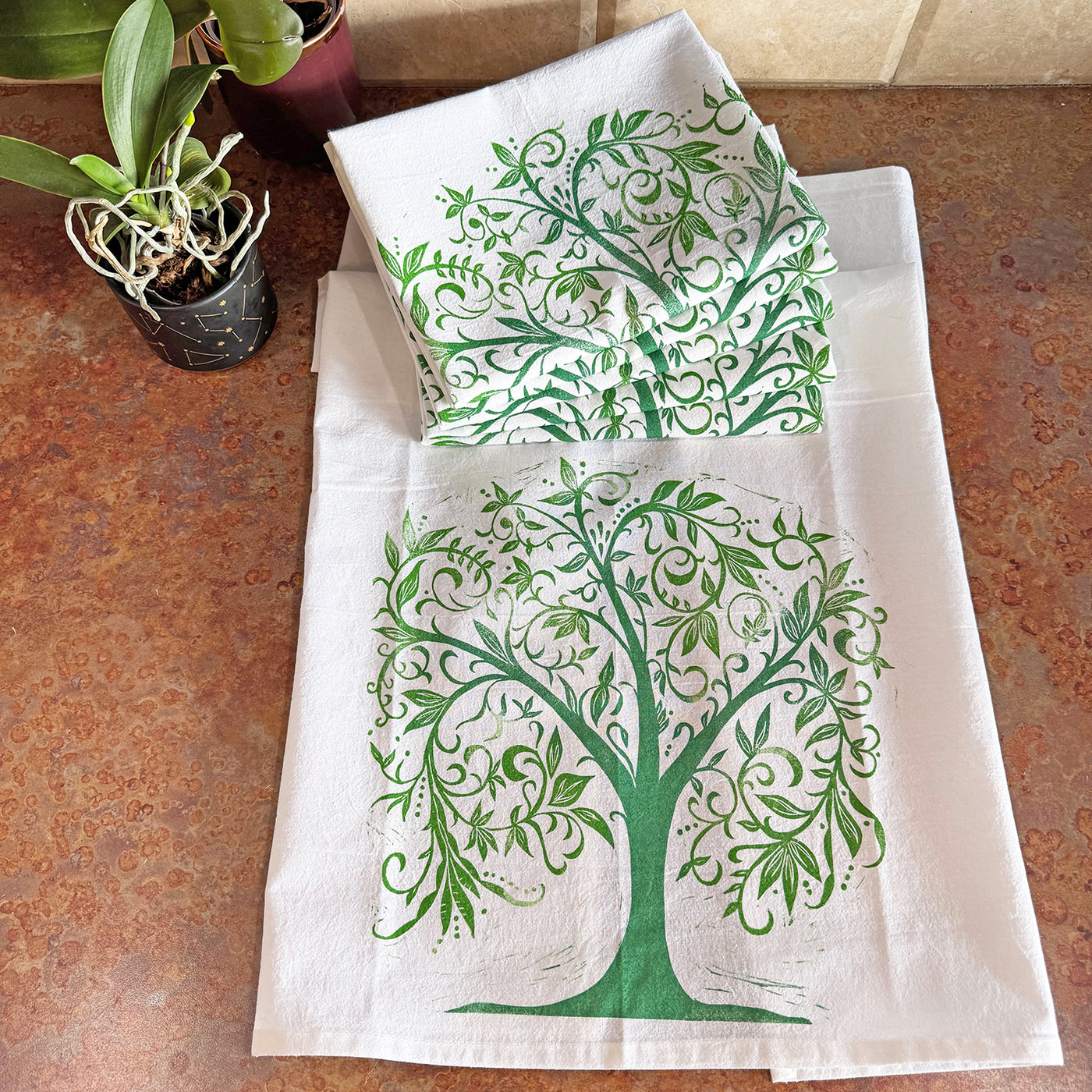 Tree of Life Block Printed Kitchen Towel - by Valori Wells