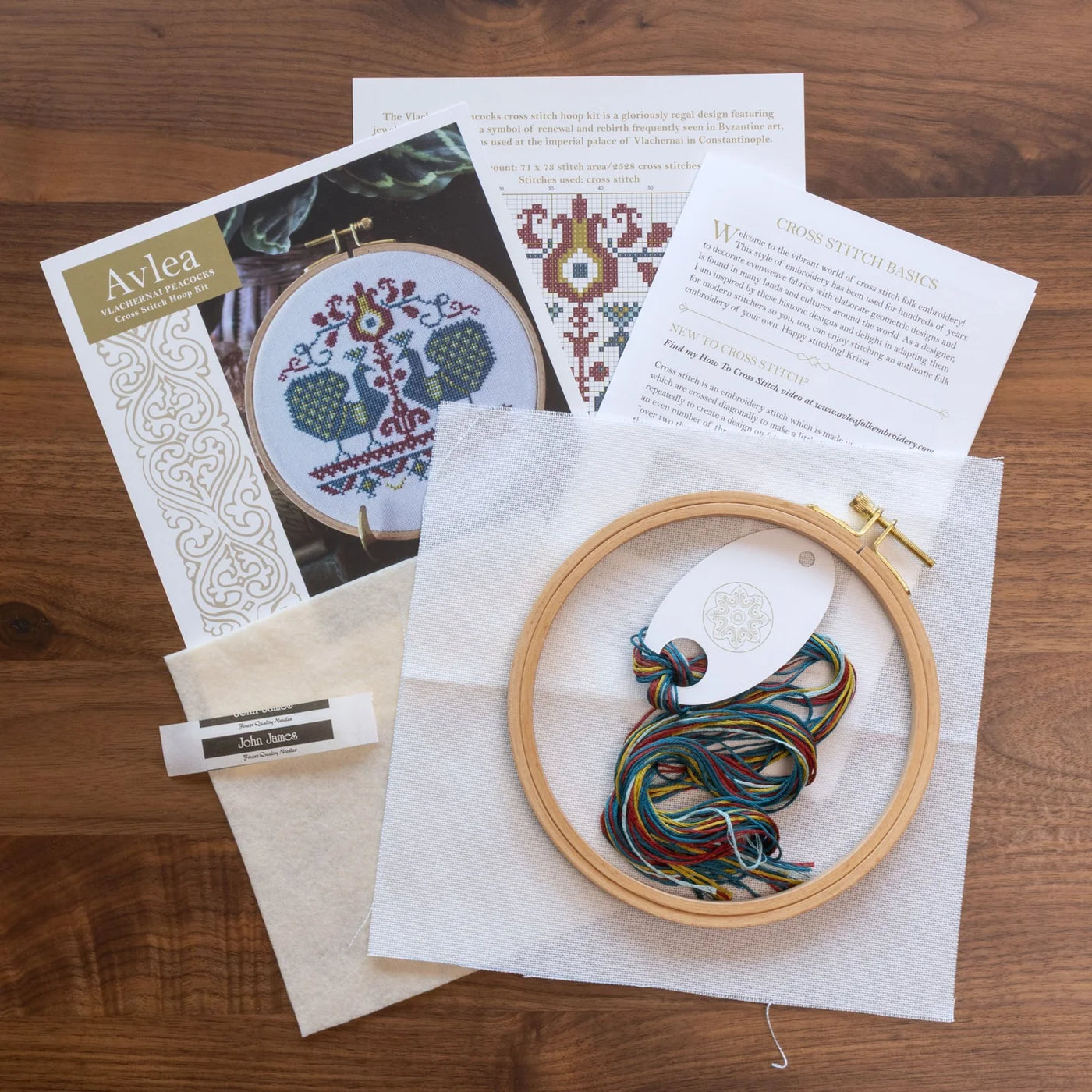Vlachernai Peacocks Hoop Cross Stitch Kit - Avlea Folk Embroidery