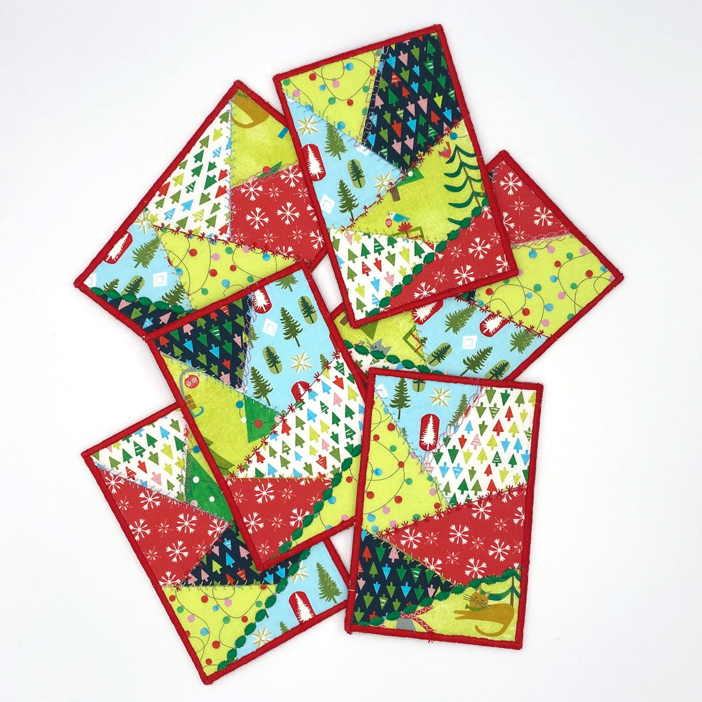 Christmas Crazy Quilt Fabric Postcard Kit