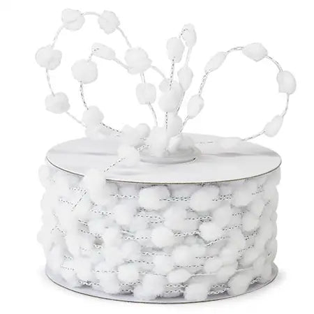 Pom Pom Wire Ribbon White