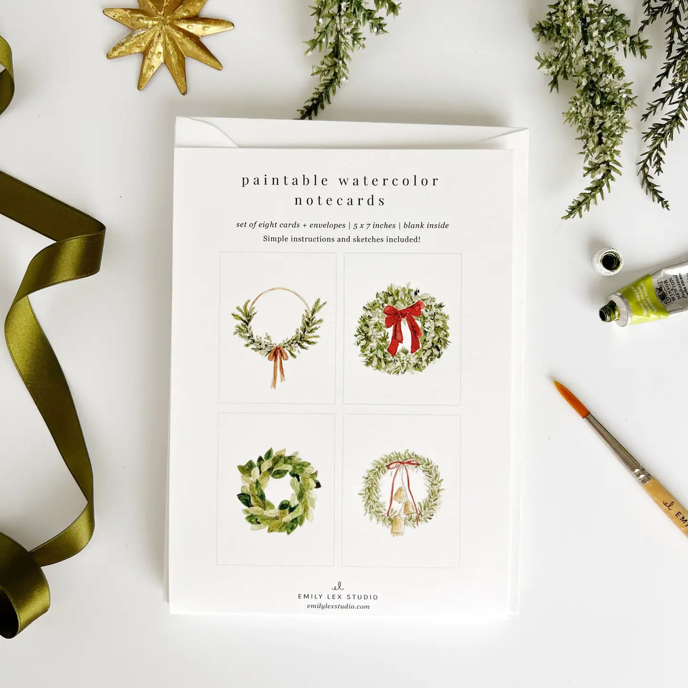 Paintable Watercolor Notecards - Christmas Wreaths