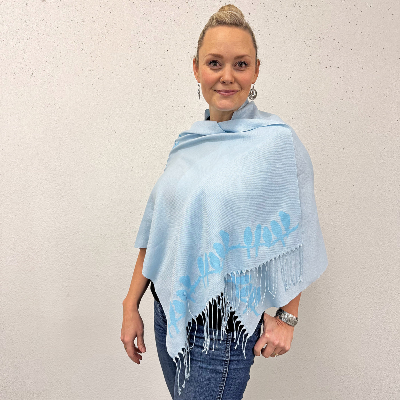 Blue Birds Hand Printed Shawl - Valori Wells