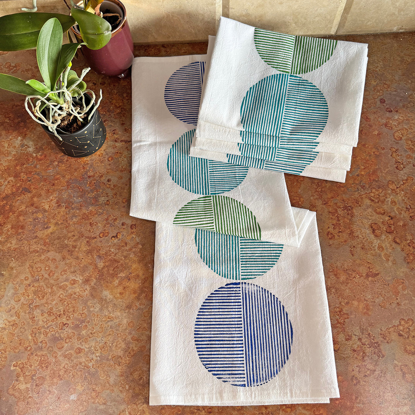 Circles Block Printed Kitchen Towel - by Valori Wells