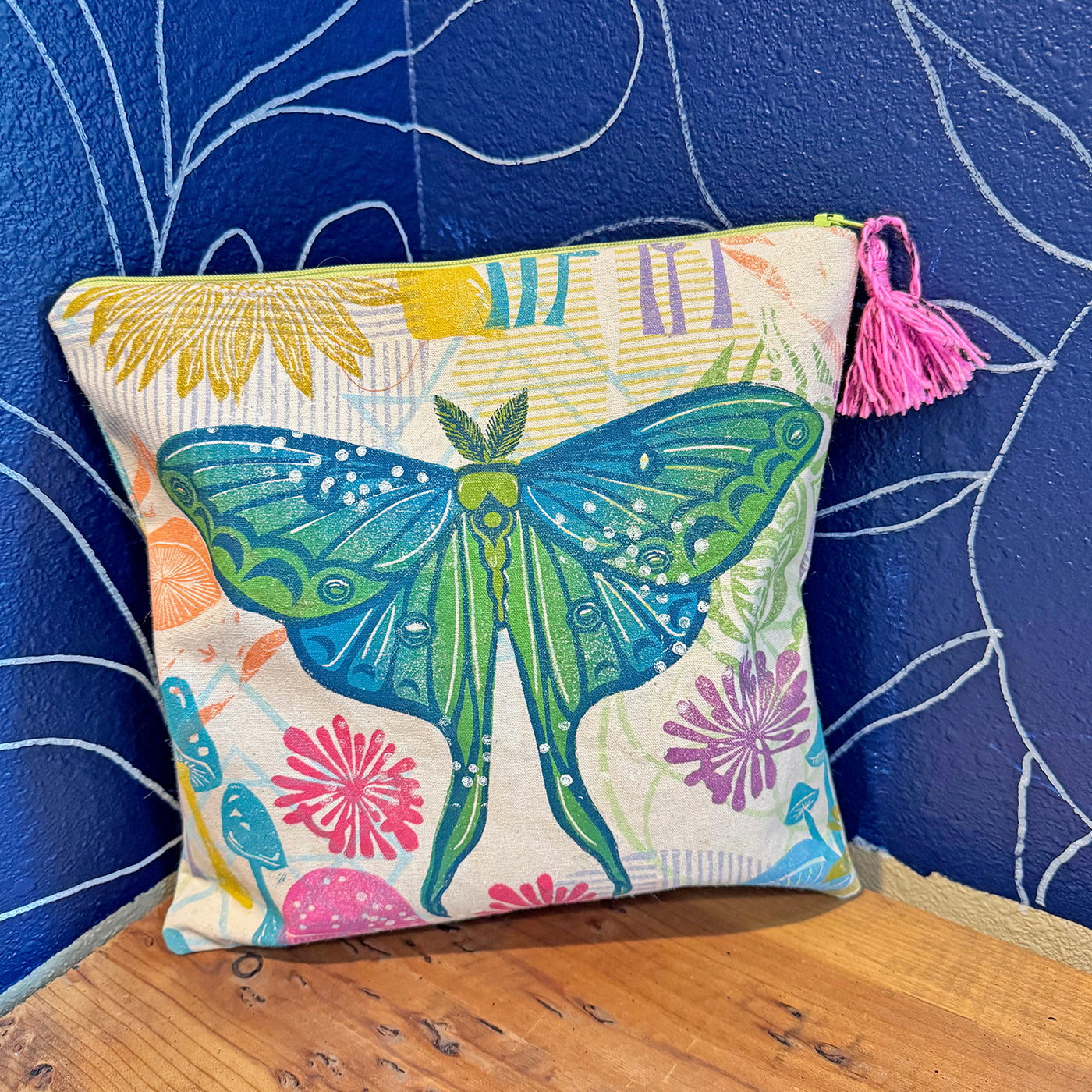 Commet Moth Block Printed Zipper Pouch - by Valori Wells