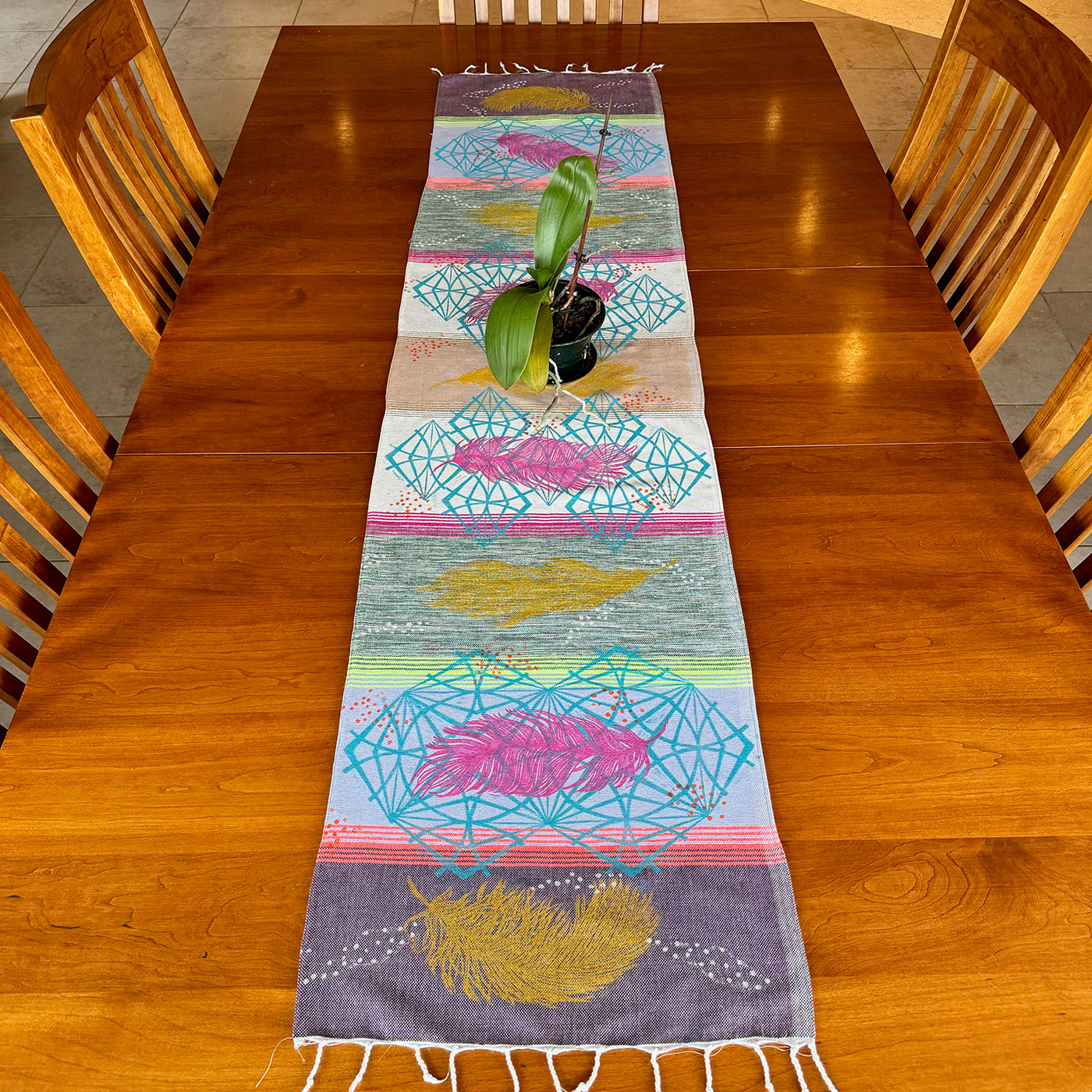 Feathers Hand Printed Table Runner - Valori Wells