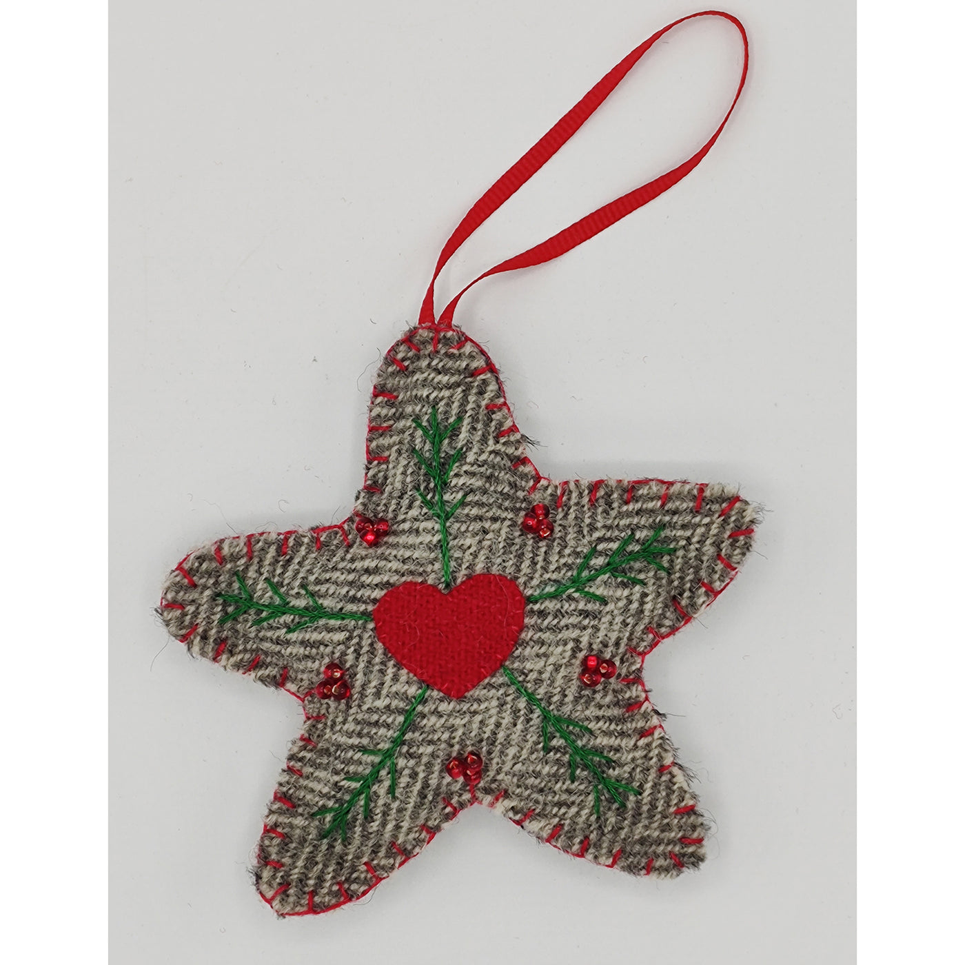 Grey Star Ornament - Red & Green