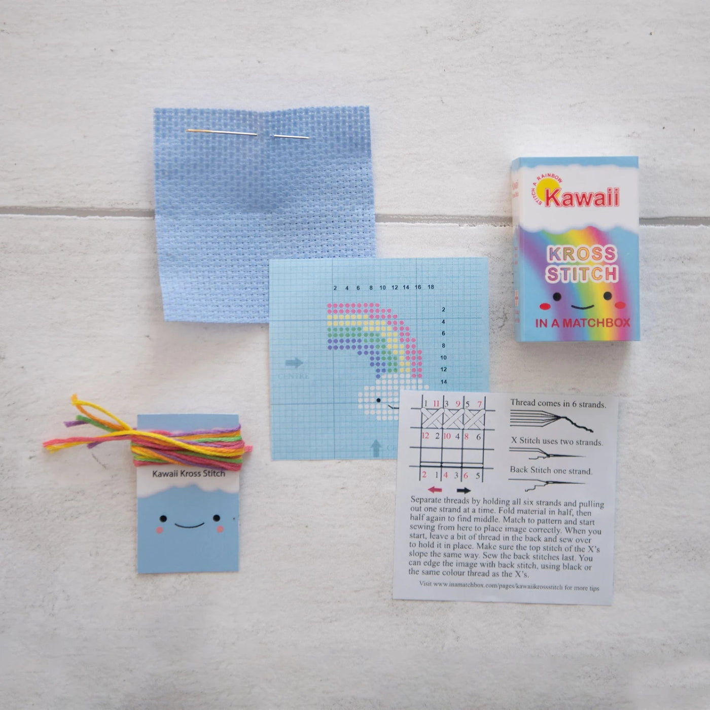 Matchbox Cross Stitch Kit - Kawaii Rainbow Cloud