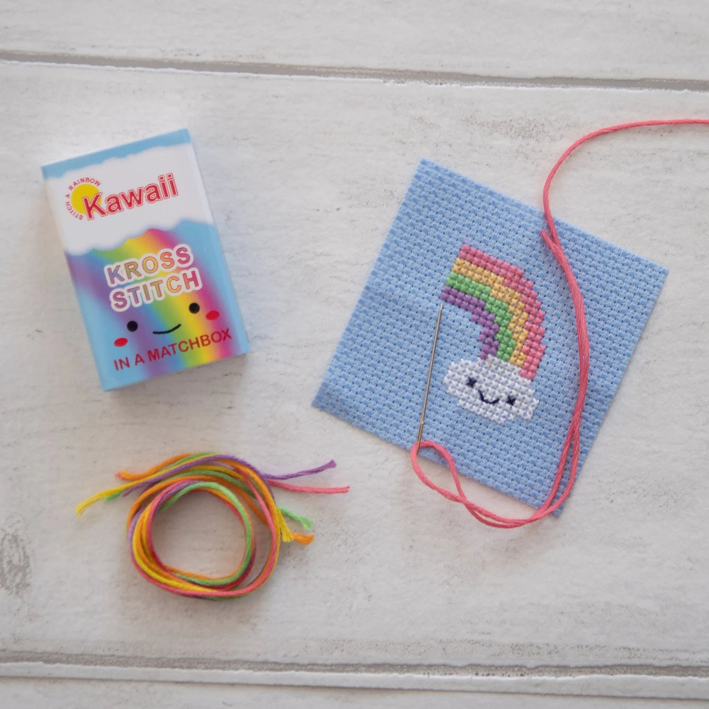 Matchbox Cross Stitch Kit - Kawaii Rainbow Cloud