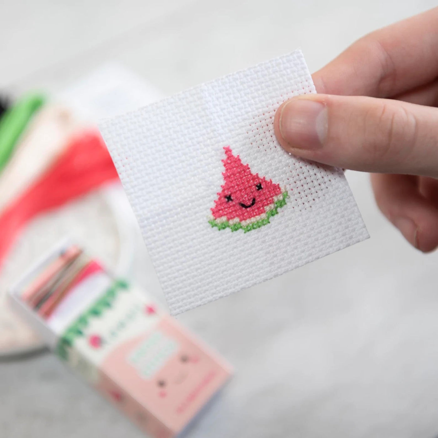 Matchbox Cross Stitch Kit - Kawaii Watermelon