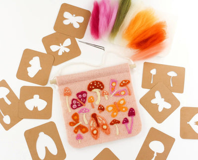 8"x8" Moth and Mushroom Banner Felting Craft Kit - Pink