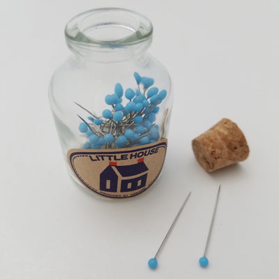 Little House Pin Bottle Blue Glass Head Pins