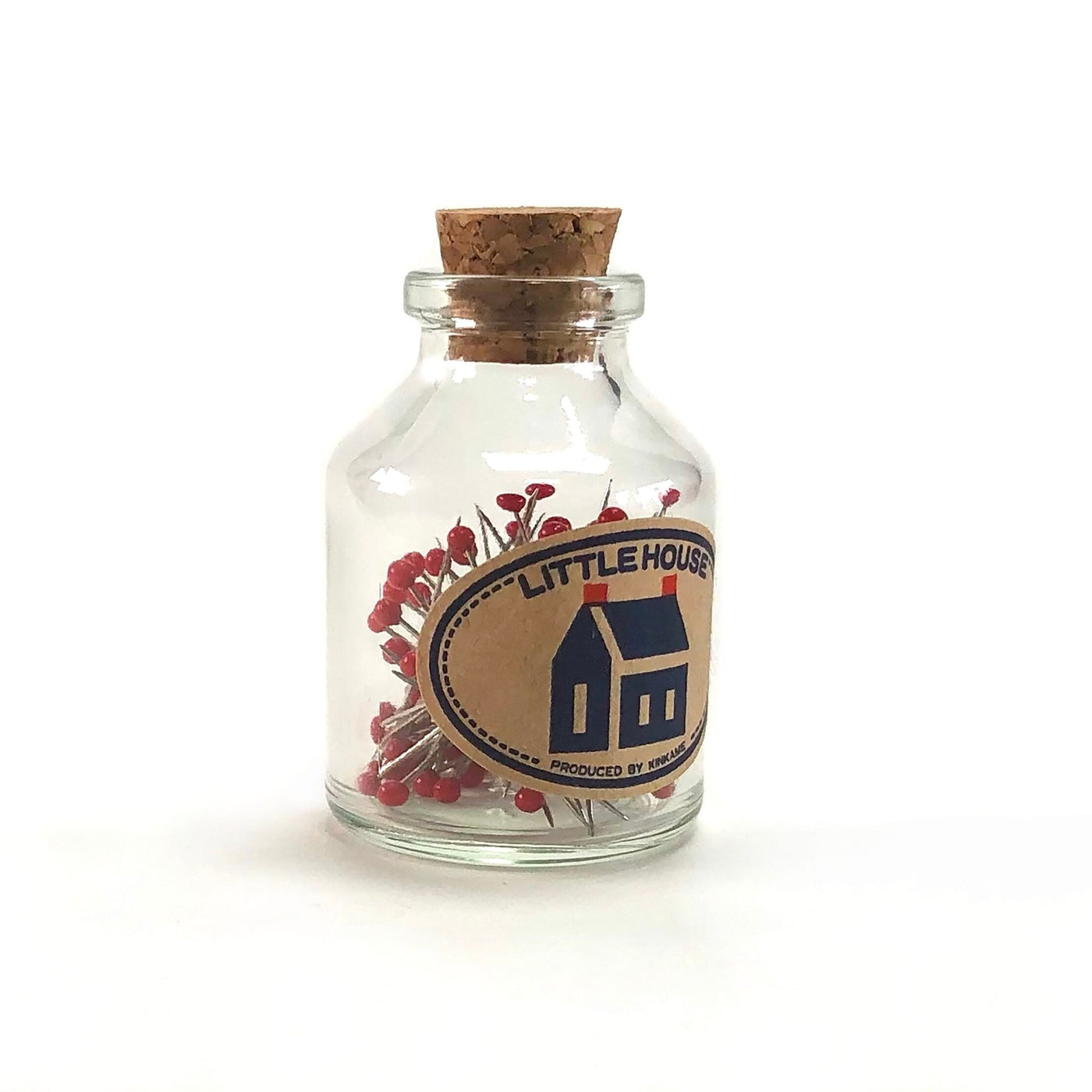 Little House Pin Bottle Red Glass Head Pins