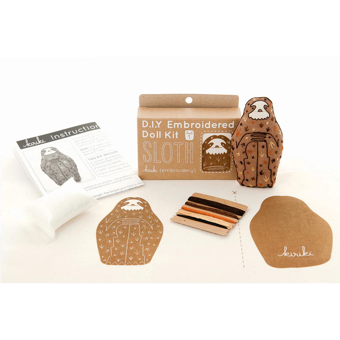 DIY Embroidered Doll Kit Sloth - Kiriki Press