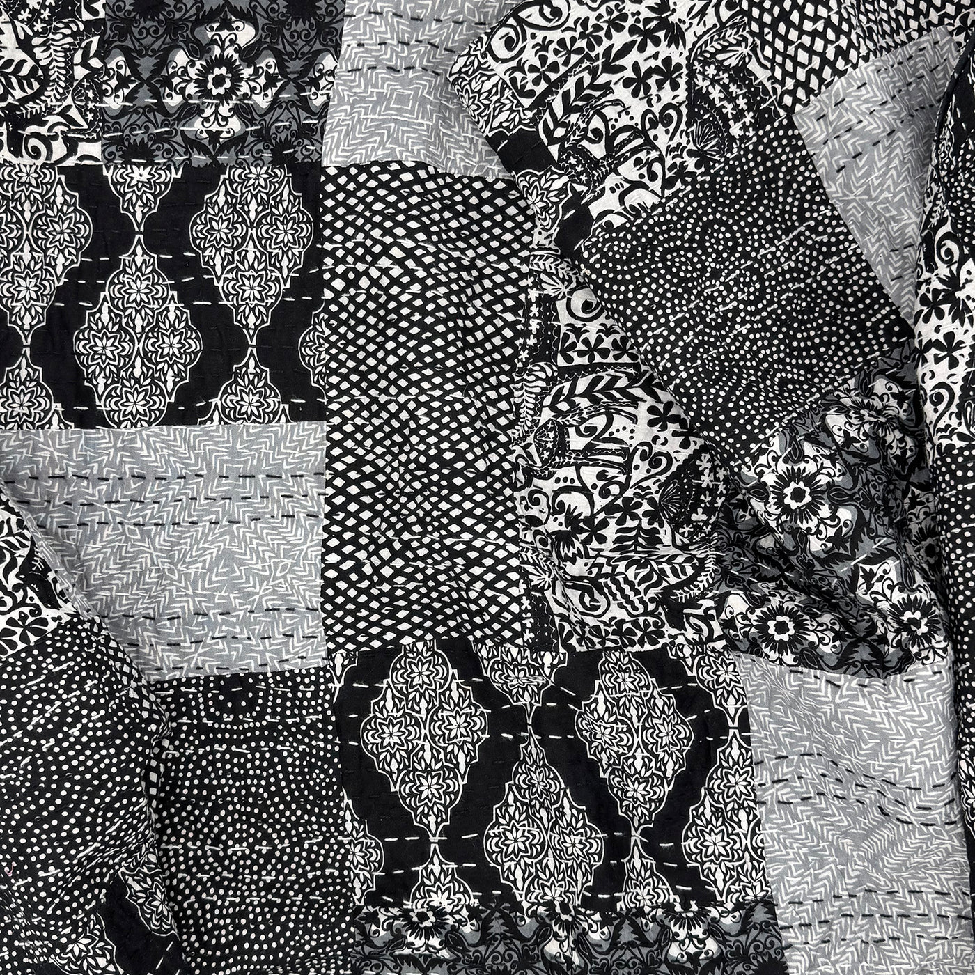 Vintage Val Kantha Cloth Black & White