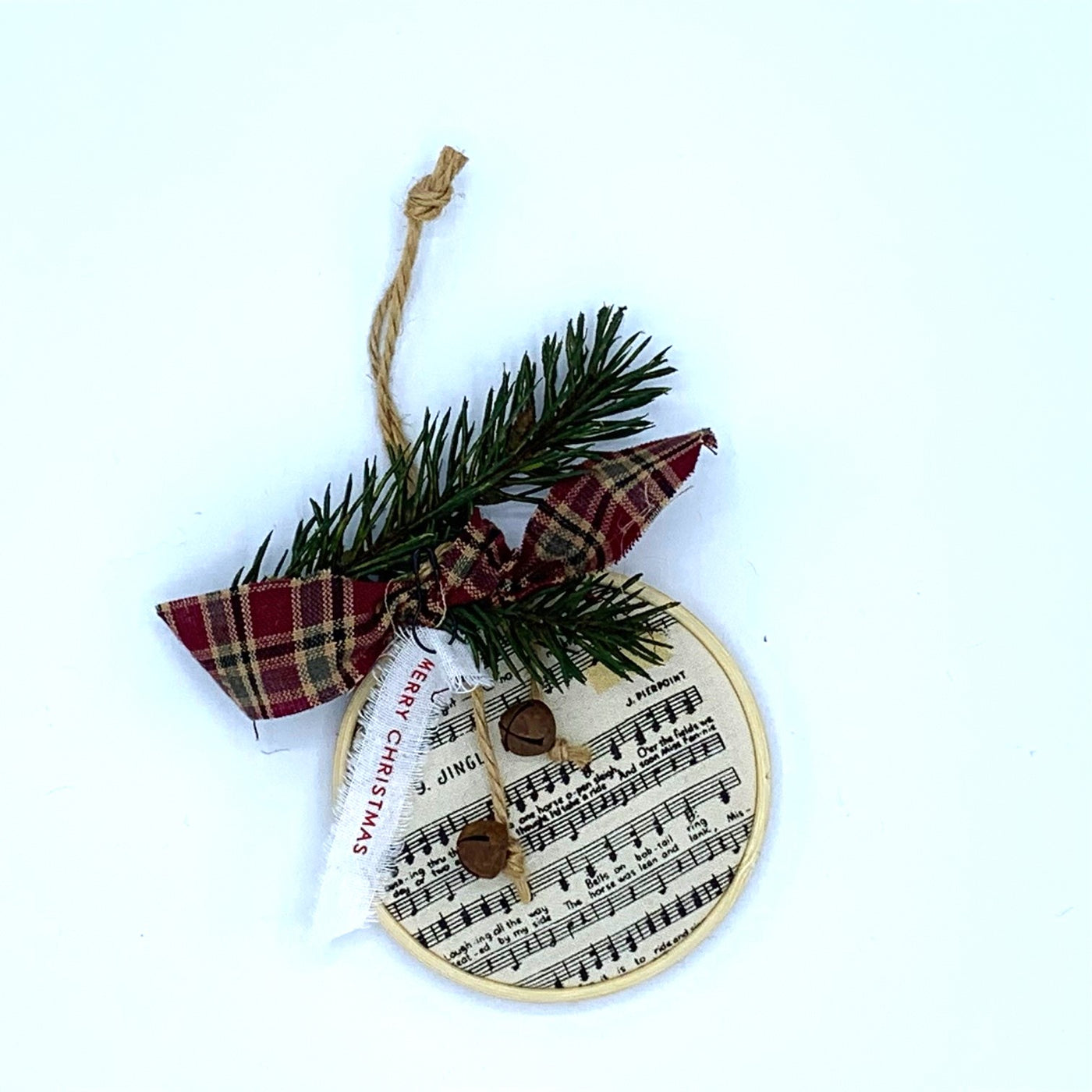 Rustic Holiday Embroidery Hoop Ornament - Music