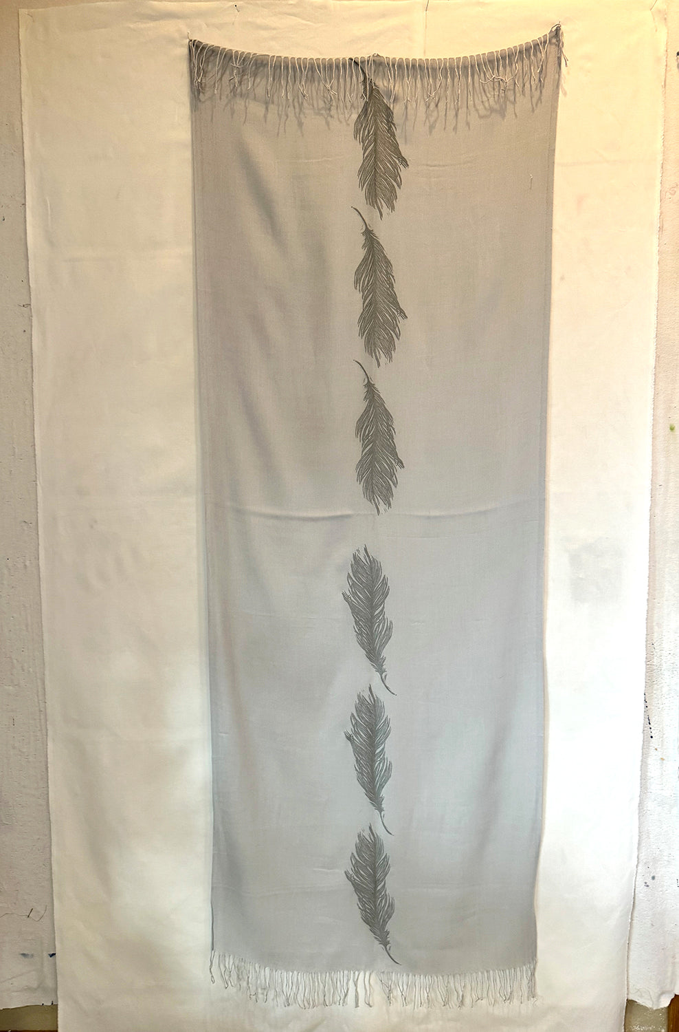 Silver Feather Hand Printed Shawl - Valori Wells