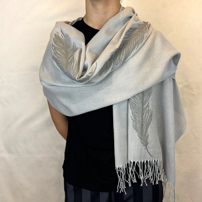 Silver Feather Hand Printed Shawl - Valori Wells