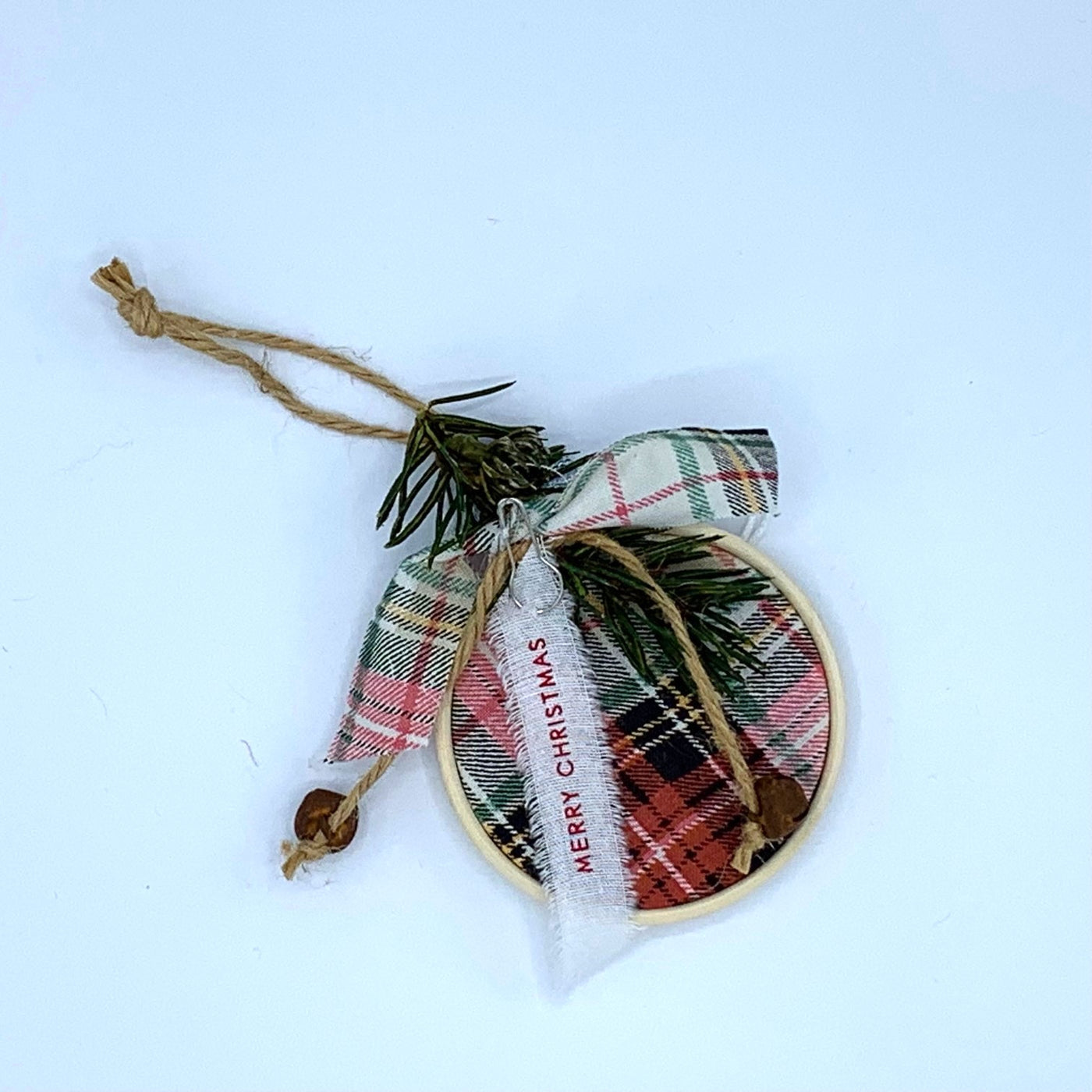 Rustic Holiday Embroidery Hoop Ornament - Plaid