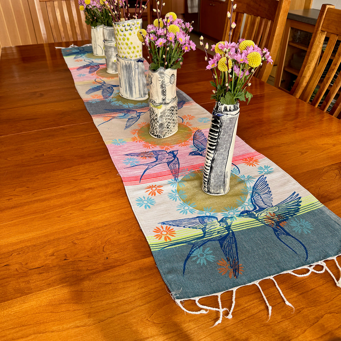 Swallows II Hand Printed Table Runner - Valori Wells