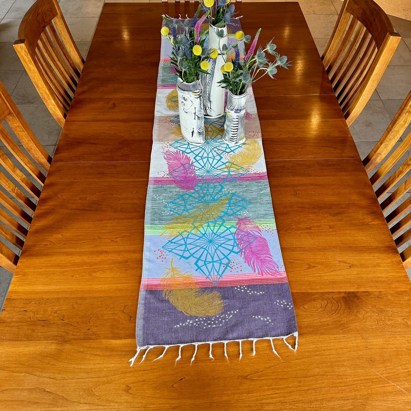 Feathers 2 Hand Printed Table Runner - Valori Wells