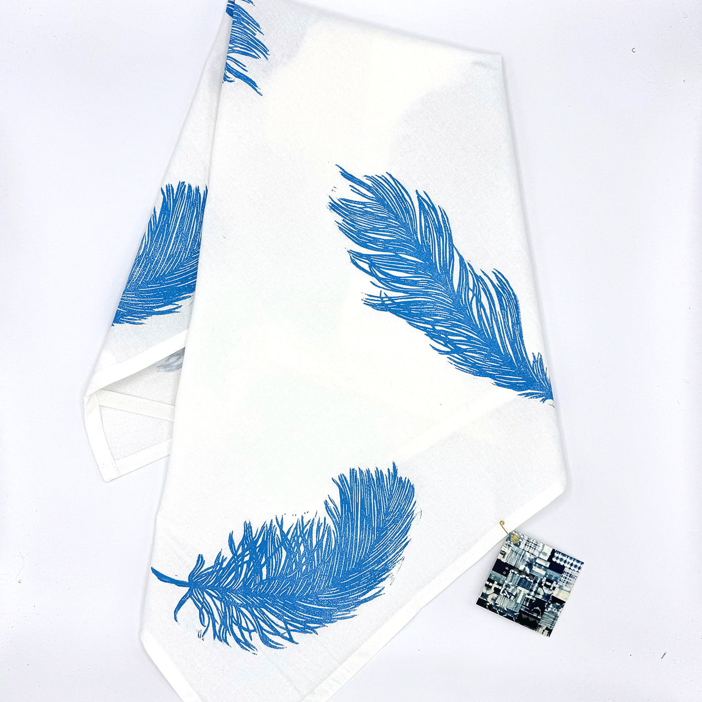 Blue Feather Block Printed Kitchen Towel - by Valori Wells