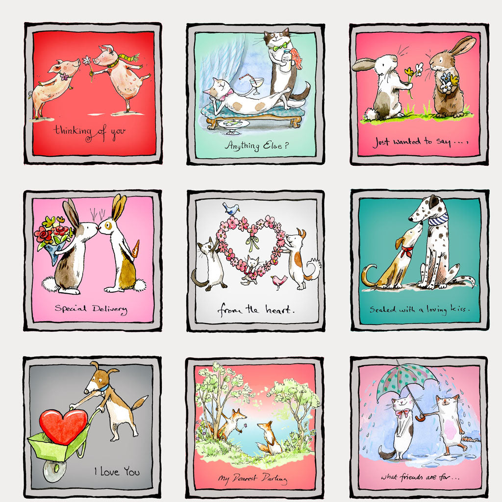 From the Heart Digital Small Animal Love Squares Y3357-116 Mist Gray