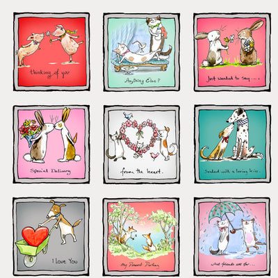 From the Heart Digital Small Animal Love Squares Y3357-116 Mist Gray