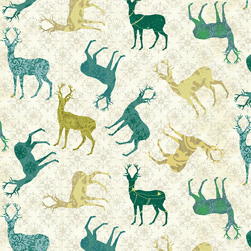 Christmas Magic Patterned Deer Ivory/Teal 13123-71