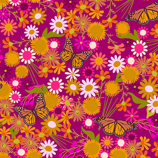 Wildflowers by Alison Glass Monarchs and Flowers in Berry A-670-P