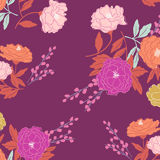 Wandering by Andover Fabric Blossom in Mulberry A-759-P