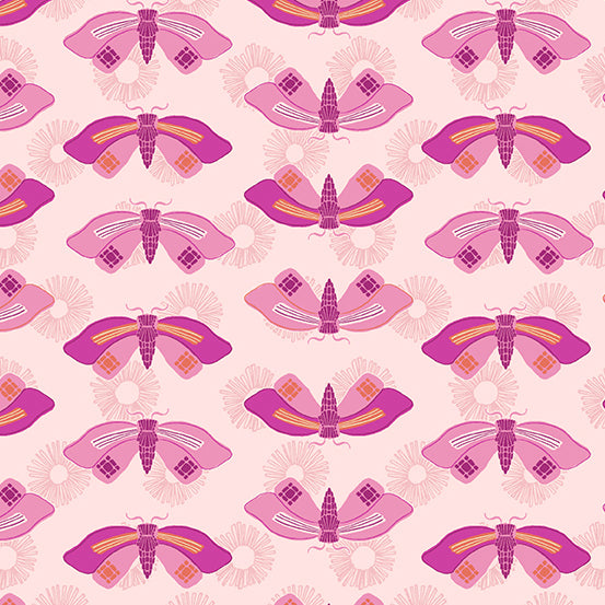 Wandering by Andover Fabric Butterflies in Pink A-761-E
