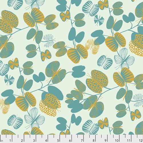 Fabric Butterfly Leaves PWBH008CERULEAN for After The Rain by Bookhou for Free Spirit Fabrics