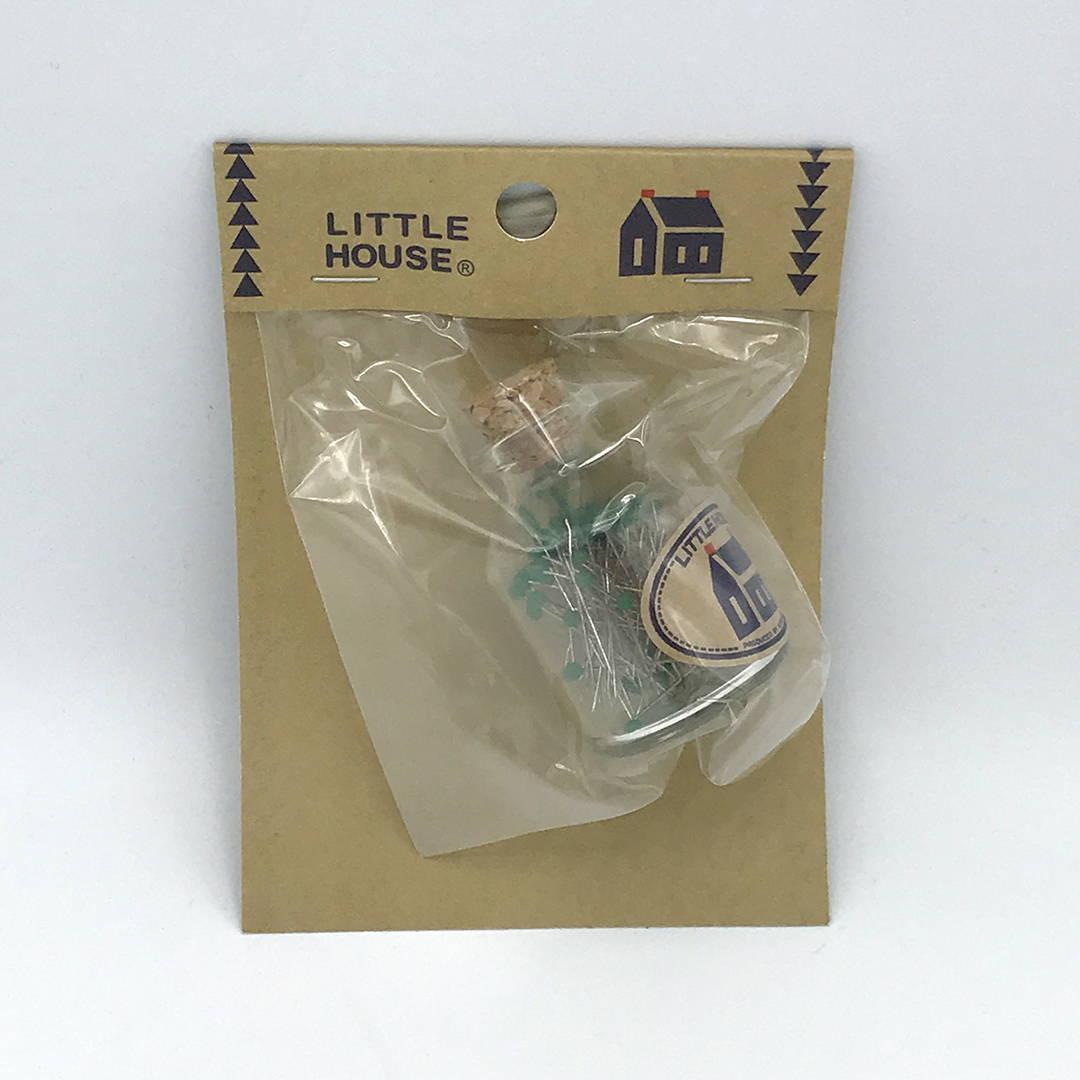 Little House Pin Bottle - Green Pin Heads glass head pins