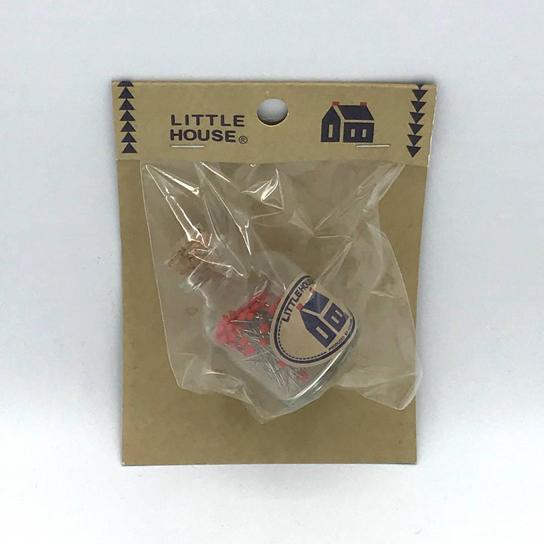 Little House Pin Bottle  Red Pin Heads glass head pins