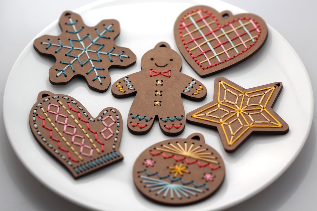 Gingerbread Flake Stitched Ornament kit Kiriki Press