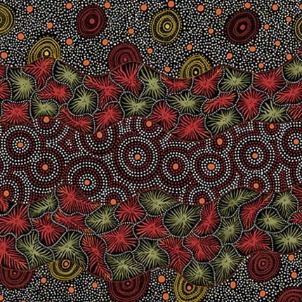 Wild Seed  Waterhole in Black by Tanya Price for MS Textiles Australia 